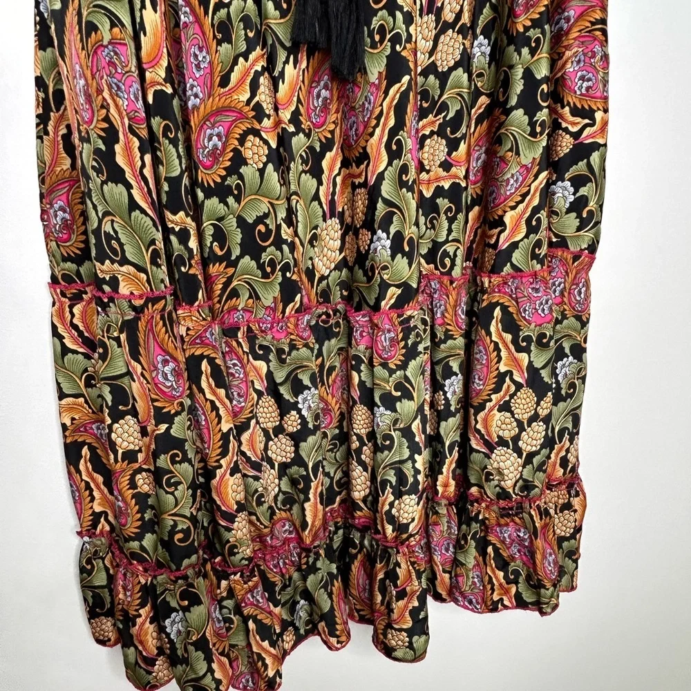 Philosophy Maxi Tiered Ruffle Skirt Sz M Paisley Floral Lagenlook Boho Peasant